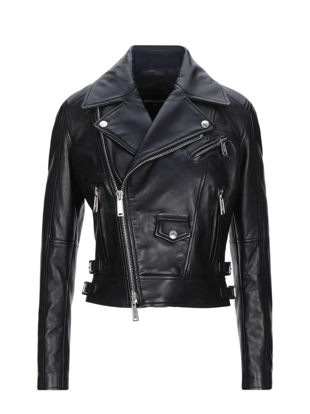 DSQUARED2 Black Leather Asymmetric Biker Jacket